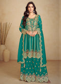 Turquoise Embroidery Festive Gharara Suit