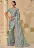 Mint Green Multi Embroidery Festive Silk Saree