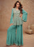 Teal Blue Embroidery Peplum Style Pant Suit