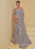 Lavender Multi Embroidery Festive Silk Saree