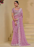 Light Pink Multi Embroidery Festive Silk Saree