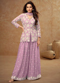 Lavender Embroidered Koti Style Kurti And Palazzo Suit