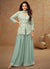 Pastel Blue Embroidered Koti Style Kurti And Palazzo Suit