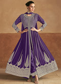 Purple Designer Embroidery Slit Style Anarkali Pant Suit