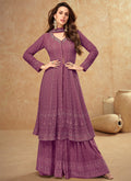 Mauve Purple Traditional Embroidery Slit Style Anarkali Palazzo Suit