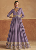 Purple Embroidered Silk Anarkali Suit