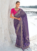 Rich Purple And Magenta Embroidered Patola Georgette Saree