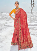 Bridal Red And Yellow Embroidered Patola Georgette Saree