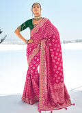 Hot Pink And Green Embroidered Patola Georgette Saree