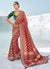 Crimson Red And Green Embroidered Patola Georgette Saree