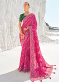 Pink And Green Embroidered Patola Georgette Saree