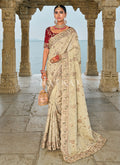 Ivory Red Handwork Embroidery Wedding Saree