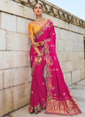 Magenta Pink Handwork Embroidery Wedding Saree