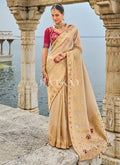 Beige Multi Handwork Embroidery Wedding Saree