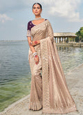 Peach And Purple Handwork Embroidery Wedding Saree