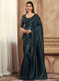 Blue Two Tone Sequence Wedding Silk Saree