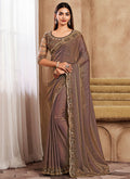 Brown Two Tone Sequence Wedding Silk Saree