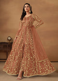 Peach Embroidered Slit Style Anarkali Pant Suit