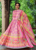 Pink Sequence Embroidery Digital Printed Anarkali Suit