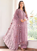 Lavender Floral Embroidered Pakistani Suit