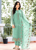 Turquoise Floral Embroidered Pakistani Suit