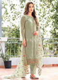 Sage Green Floral Embroidered Pakistani Suit