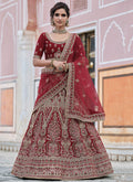 Bright Red Zari And Zarkan Embroidered Lehenga Choli And Dupatta