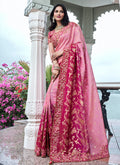 Pink Ombré Multi Embroidery Tissue Silk Saree