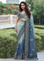 Blue Ombré Multi Embroidery Tissue Silk Saree