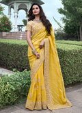 Golden Yellow Multi Embroidery Tissue Silk Saree