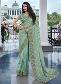 Mint Green Multi Embroidery Tissue Silk Saree