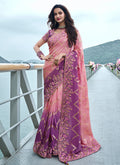 Pink And Purple Multi Embroidery Tissue Silk Saree