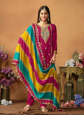 Magenta Multi Embroidery Traditional Pant Style Suit