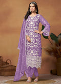 Lavender Thread And Sequence  Embroidery Pant Style Salwar Suit
