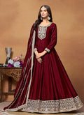 Deep Red Embroidered Wedding Wear Anarkali Suit