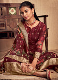 Maroon Printed Viscose Jacquard Salwar Kameez