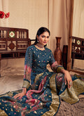 Dark Blue Printed Viscose Jacquard Salwar Kameez In USA UK Canada