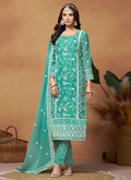 Green Thread Embroidery Organza Salwar Suit