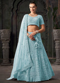 Sky Blue Reshamkari Embroidery Bridal Lehenga Choli