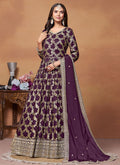 Deep Purple Embroidery Anarkali Suit For Wedding