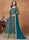 Turquoise Embroidery Anarkali Suit For Wedding