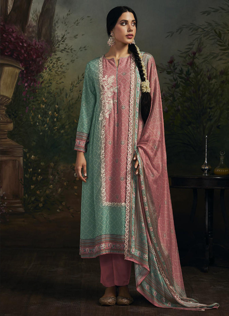 Teal And Pink Chikankari Embroidery Salwar Kameez Suit