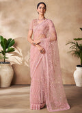 Blush Pink Sequence Embroidery Party Wear Saree