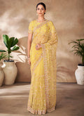 Amber Yellow Sequence Embroidery Party Wear Saree