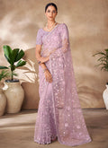 Lilac Purple Sequence Embroidery Party Wear Saree