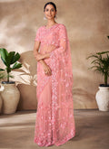 Rich Peach Sequence Embroidery Party Wear Saree