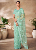 Sea Green Sequence Embroidery Party Wear Saree