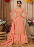 Peach Kashmiri Embroidery Lehenga Kurti And Dupatta