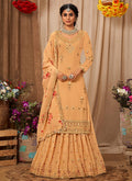 Orange Kashmiri Embroidery Lehenga Kurti And Dupatta