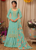 Blue Kashmiri Embroidery Lehenga Kurti And Dupatta